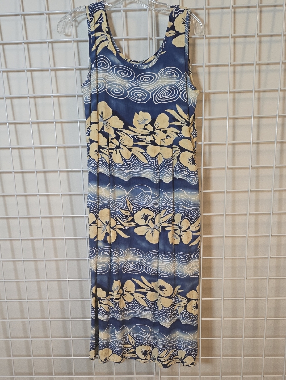 Jams World Blue and Cream Floral Midi Tank Dress Size Medium